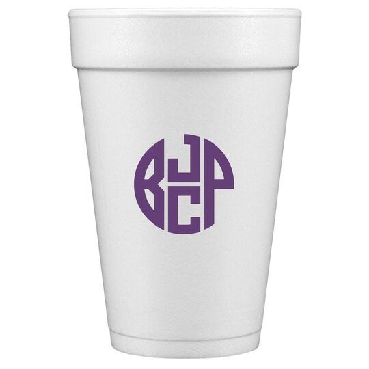 4 Initial Rounded Monogram Styrofoam Cups
